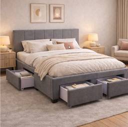 Upholstered Channel Tufted Storage Drawers Bed