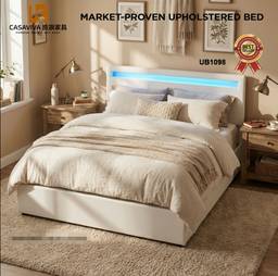 Modern Upholstered LED Bed Gas Lifting Bed